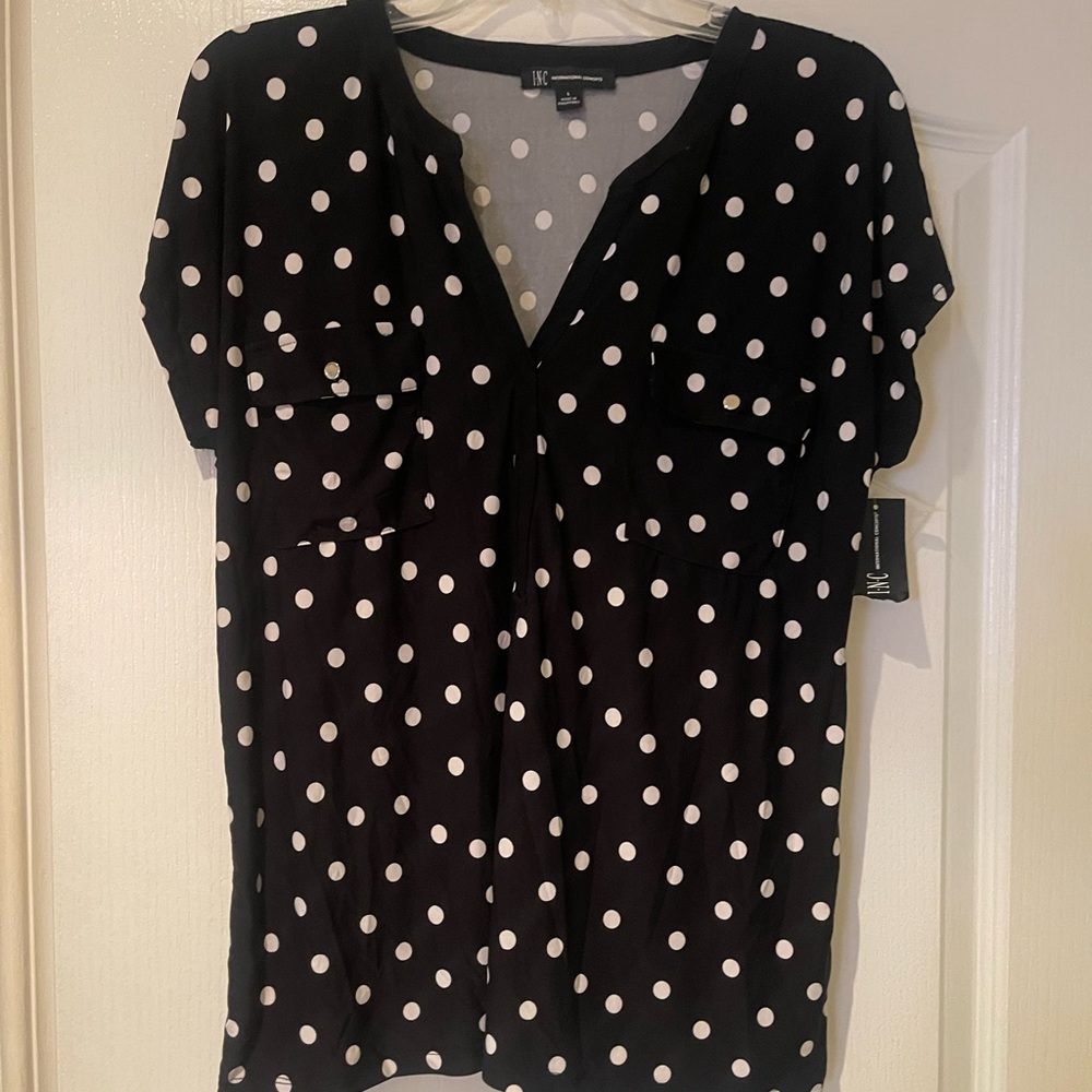 INC black with white polka dot top (nwt) size L